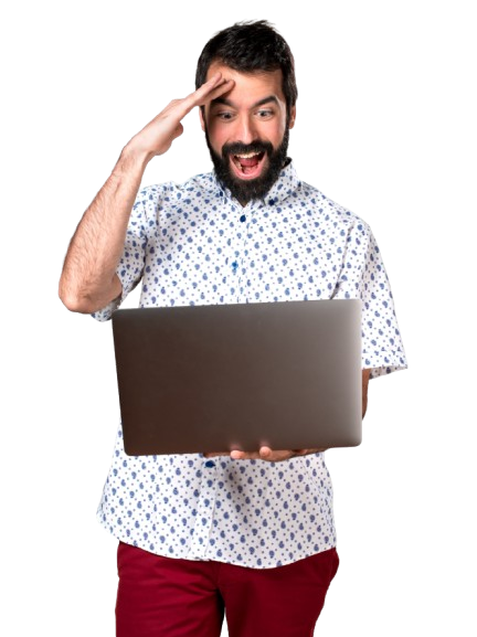 A Moonfu Apps consultant reviewing a client's questions on a laptop